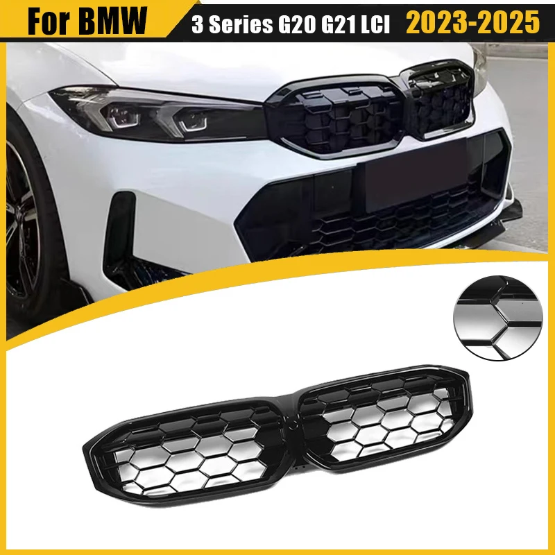 For BMW 3 Series G20 G21 LCI 2023 2024 2025 330i 320d M340i Front Kidney Grille Honeycomb Style Front Bumper Grill Auto Parts