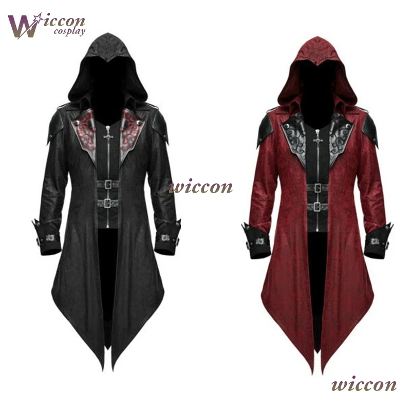 

Patchwork Jacket Halloween Vampire Cosplay Steampunk Anime Assassin Game Men's Creed Hooded Medieval Lord Role Playing Costume
