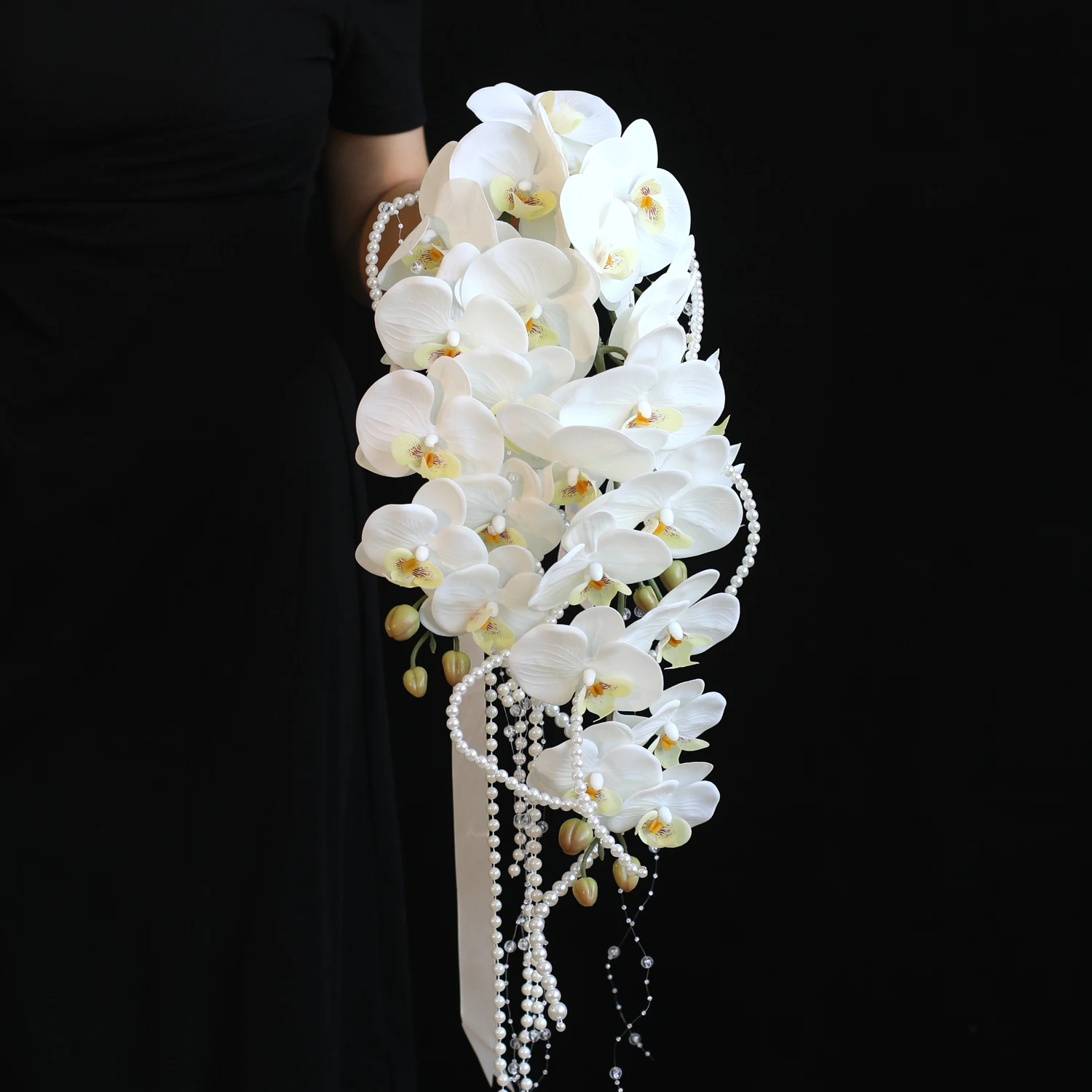 Premium sense Phalaenopsis pearl waterfall simulation flower wedding bride water drop bouquet photography graduation bouquet pro
