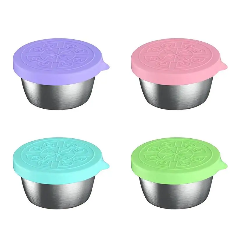 Small Condiment Containers With Lids Leakproof Reusable Stainless Steel Dipping Sauce Cups With Silicone Lids Salad Dressing Box