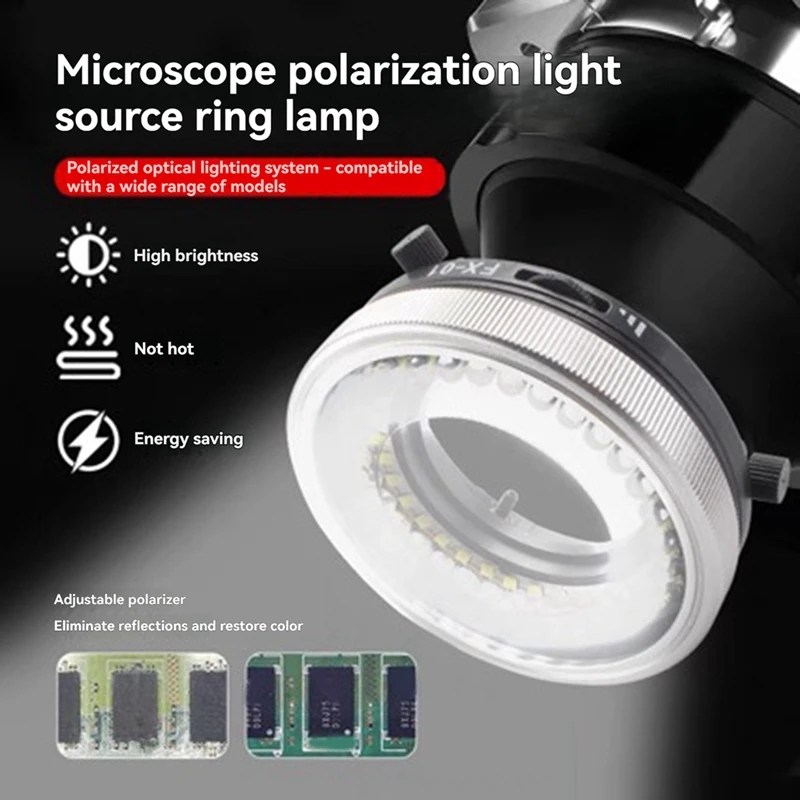 2025 New Polarized LED Ring Light Source Anti Glare 35Pcs DIP/SMD LED Beads Double Polarizer Lens Microscope Lamp