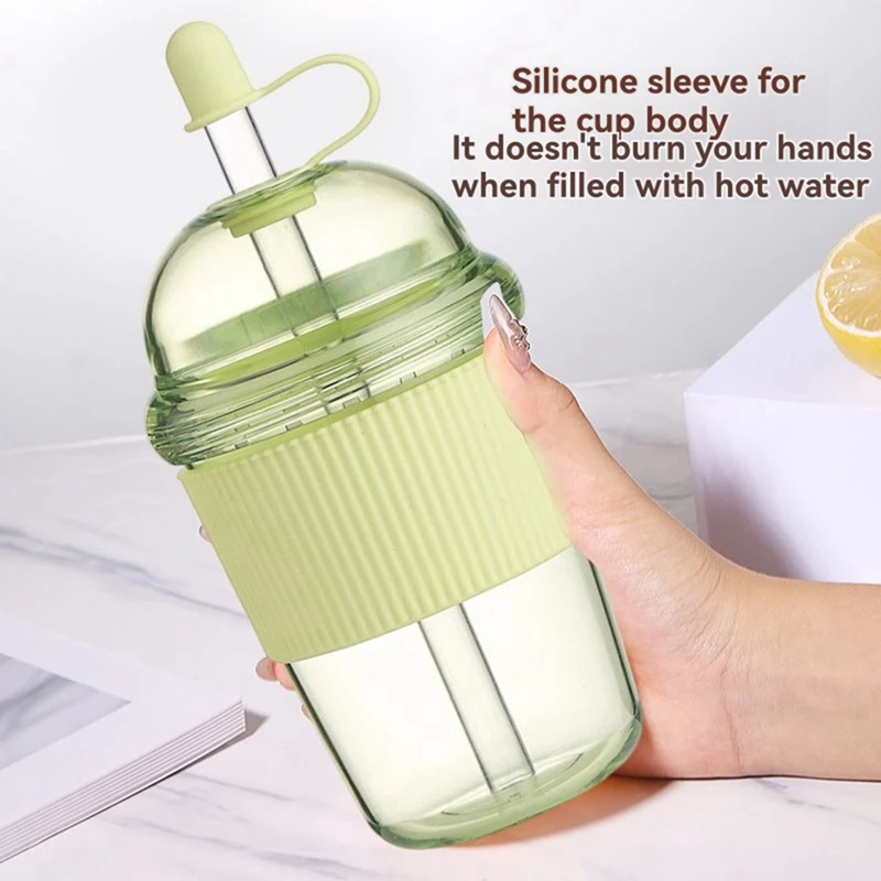 1Pcs 430ML Transparent Coffee Mug with Lid and Straw Pearl Milk Tea Juice Plastic Cup for Home Bar Drinkware Retail