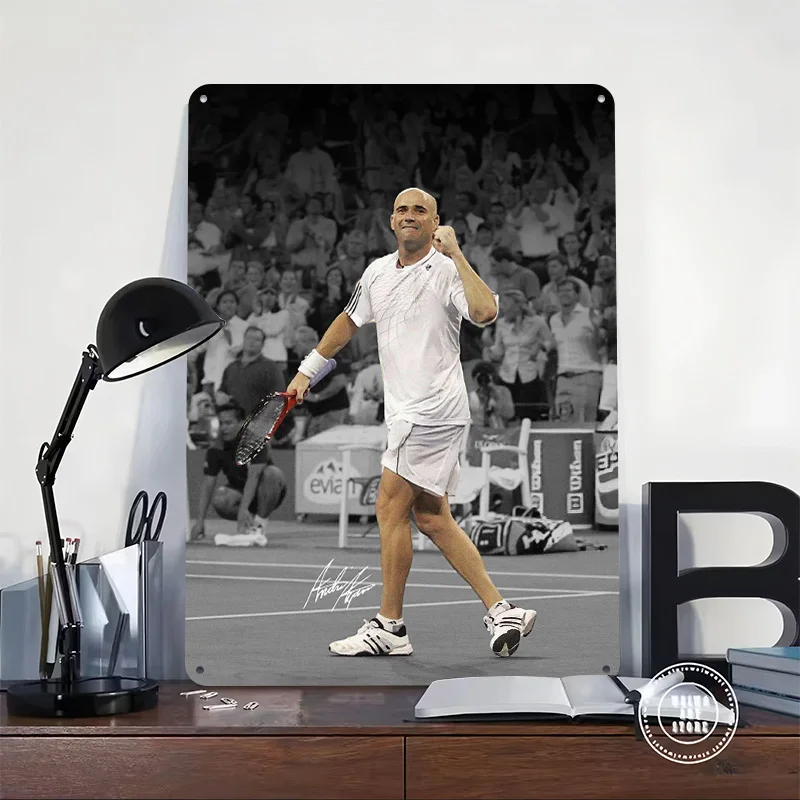 Andre Agassi Tinplate Poster Custom Wall Art Vintage Metal Signs Retro Tin Plaque for Gamer Room Decoration Cozy Office Decor
