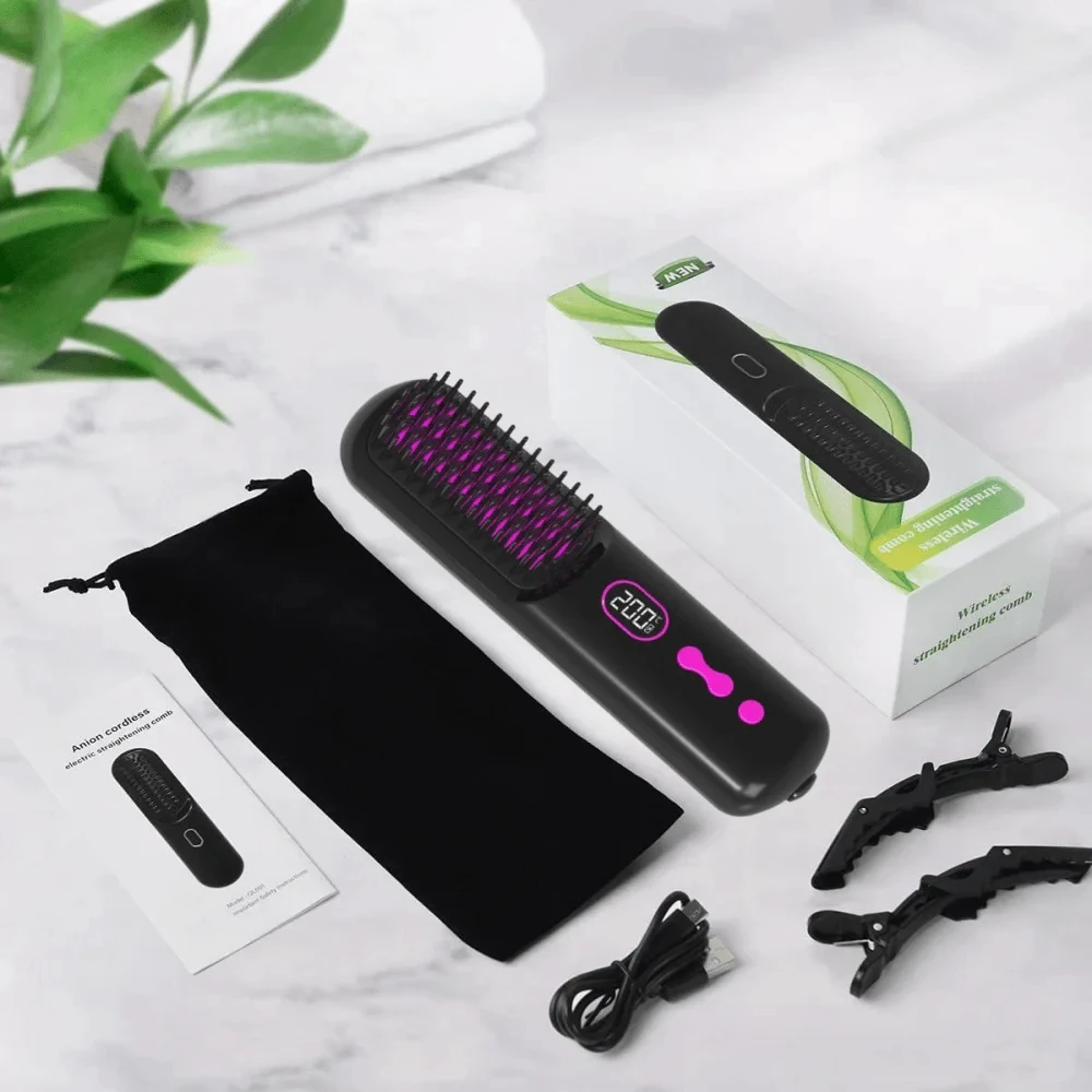 

2 in 1 Negative Ion Wireless Hair Straight Comb 10000MAH USB Rechargeable Cordless Portable Hair Straightener Brush