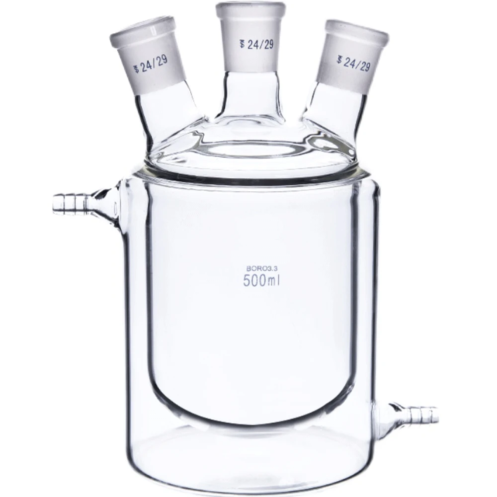 

250/500/1000/2000ml 24/29 Joint Three Necks Jacket Double Layer Reaction Bottle Flat Bottom Lab Glassware Experiment