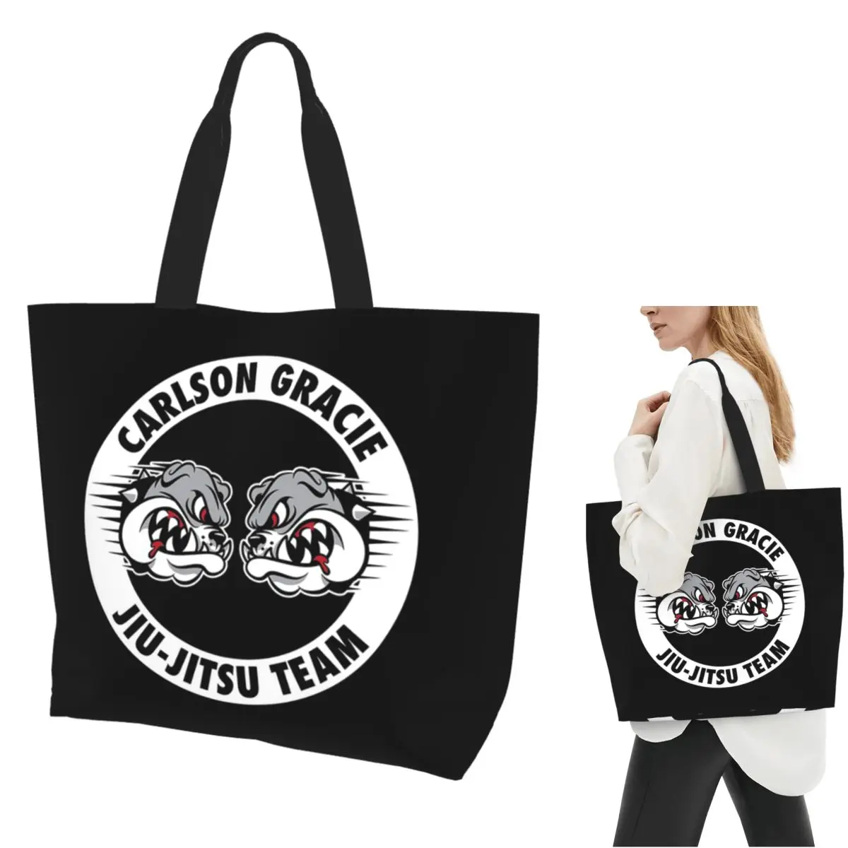 

Carlson Gracie Jiu-Jitsu Team Shopping Tote Bag Canvas Large Capacity Shoulder Bags Shopper Grocery Handbag for Women