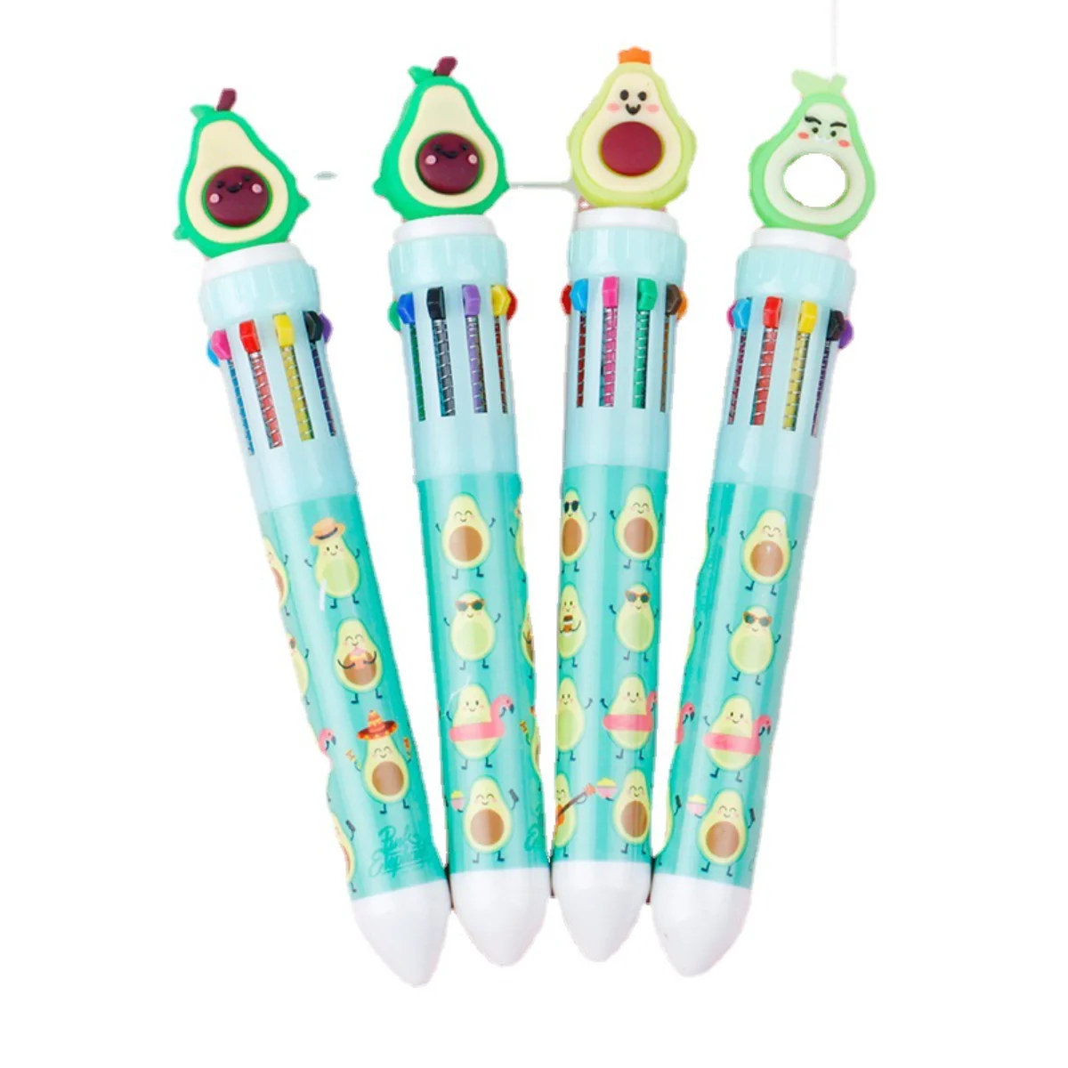 8 Pcs 10 Colors Wholesale Cute Cartoon 3D Avocado Silicone Ballpoint Pens Cartoon Multi Color Press Ball Pen Learning Supplies