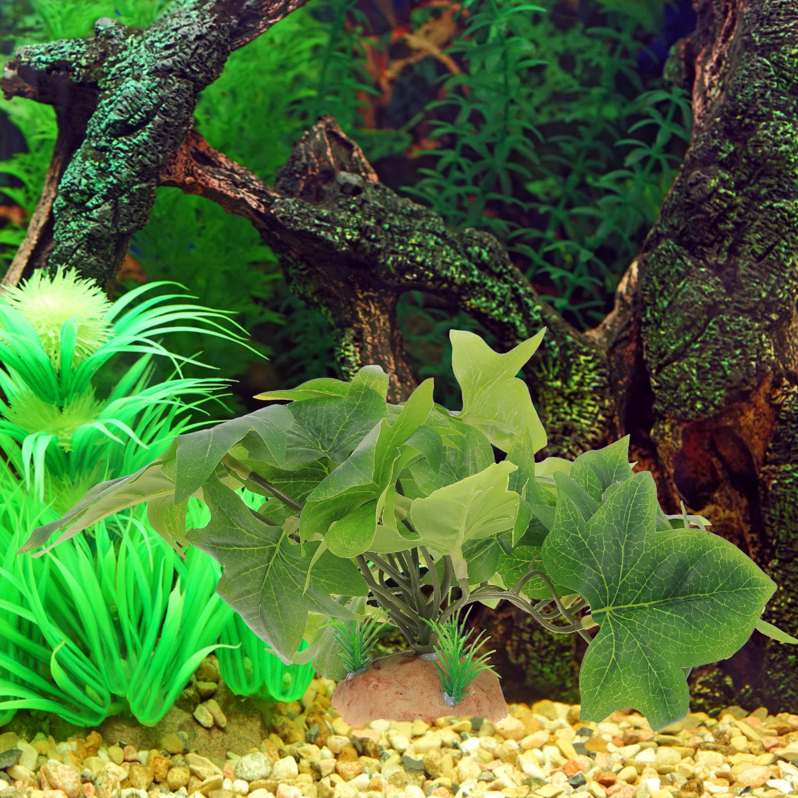 

Artificial Reptile Terrarium Plant Decor Simulation Leaf with Base for Easy Installation Aquarium Fish Tank and Reptile Habitat