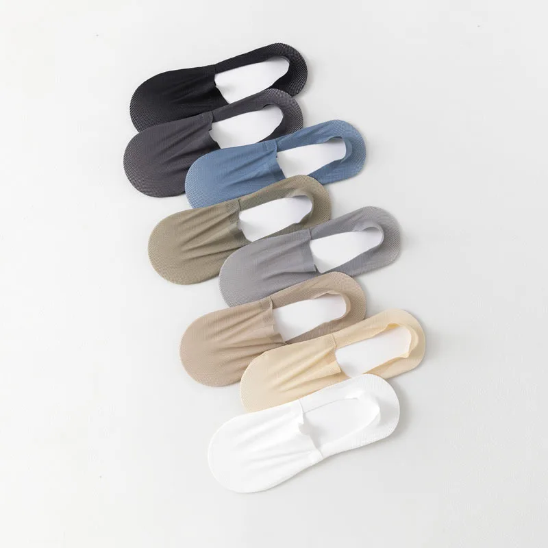 Solid Color Sock Slippers Hollow Out Breathable Summer Invisible No Show Socks Men Silicone Anti-slip Low Cut Ankle Boat Socks