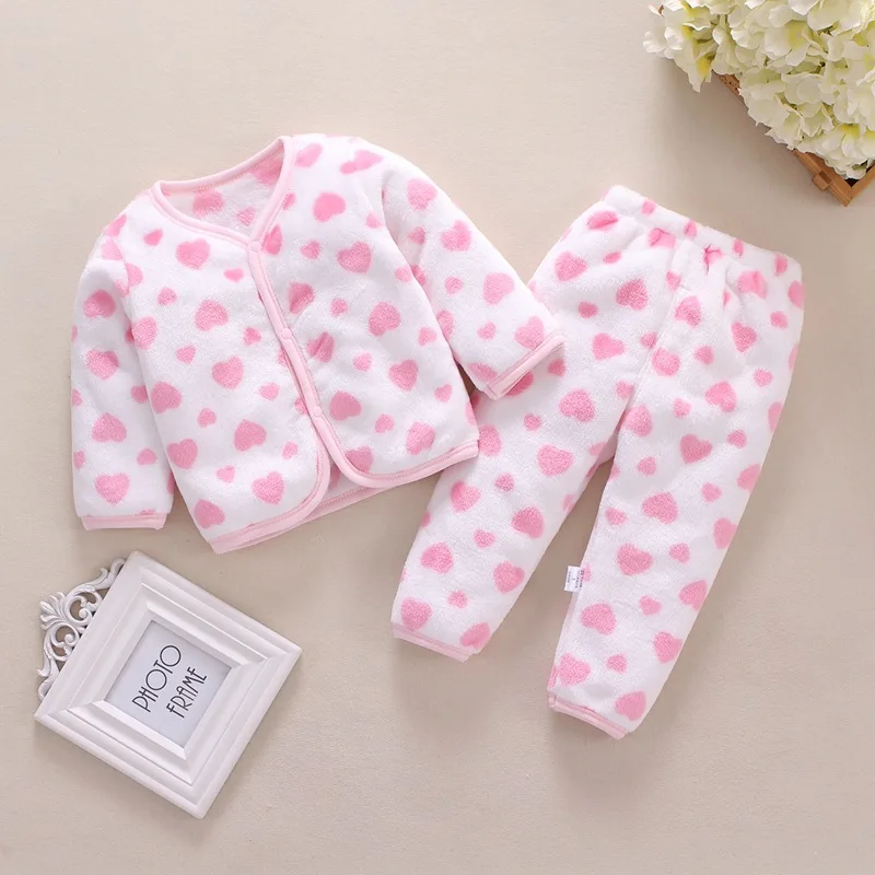 Winter Baby Girl Clothes Set Thicken Warm Newborn Toddler Boy Outfit Long Sleeve Tops+Pant 2Pcs Girl Suit Infant Sleepwear A1258