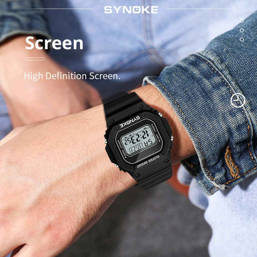 SYNOKE Relógio esportivo digital 5Bar à prova d'água para homens e mulheres, rastreador de fitness, cronômetro, funções de temporizador