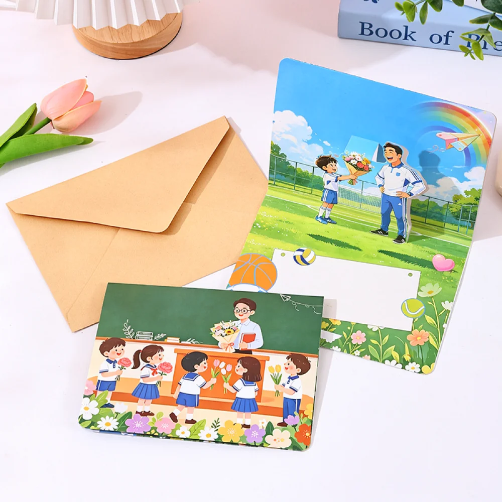 Teacher Appreciation 3D Pop Up Greeting Card Handmade Unique Thank You Note Gift Card For Kindergarten Primary School