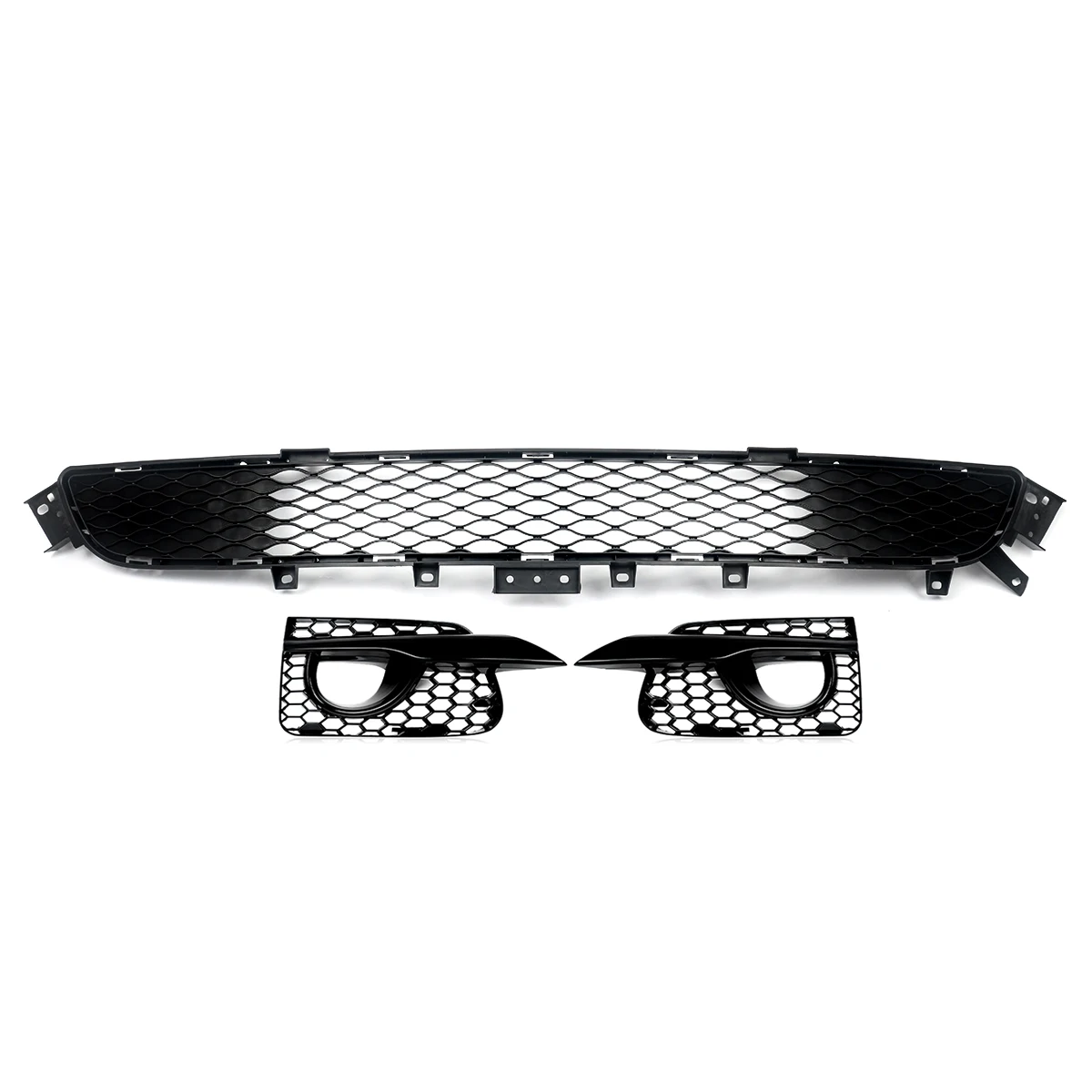 new 3Pieces Grills Assembly Compatible，2014-2017 Infiniti Q50 Base Model Honeycomb Front Lower Grille + Fog Lights Grille Black