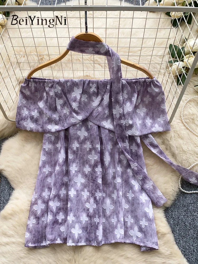 

Beiyingni Summer Hotsweet Slash Neck Blouses Women Mature Ruffles Loose Off Shoulder Tops Female Green Elegant Beach Boho Blusas