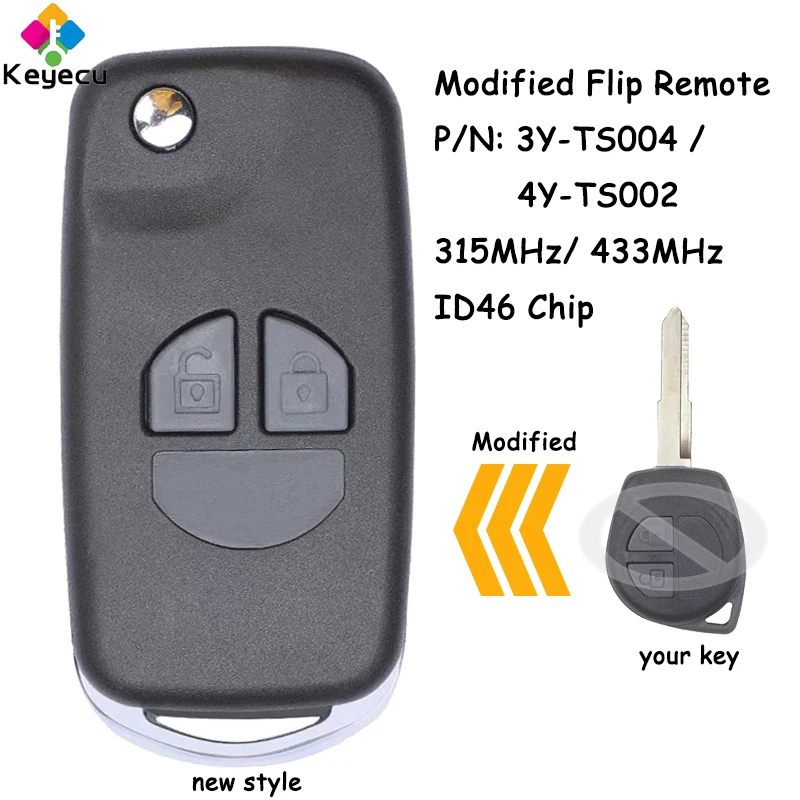 

KEYECU Modified Flip Remote Car Key With 2 Buttons 315MHz 433MHz ID46 Chip for Suzuki Swift 2007 - 2013 Fob 3Y-TS004 4Y-TS002