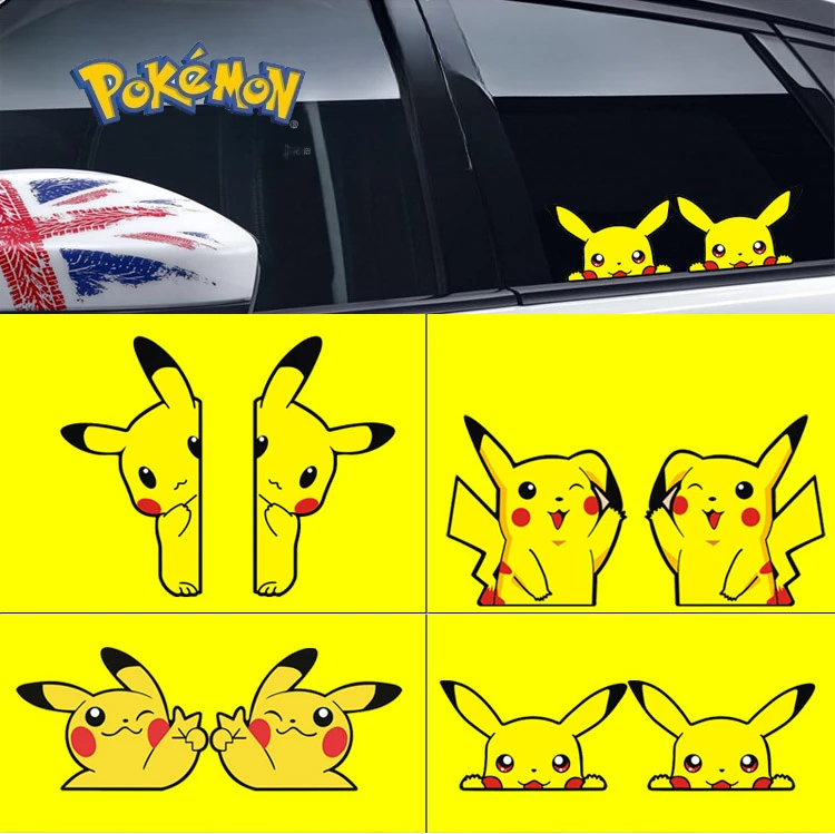 

Pokemon Pikachu Cartoon Cute Car Stickers Cartoon Characters Refrigerator Suitcase Computer Kawaii Decoration Sticker 1Pair Pack