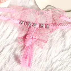 Sexy Custom Letters Lace Butterfly Transparent Women Panties Body Jewelry G-String Thongs Low Waist Underwear Female Lingerie