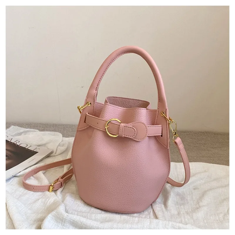 Simple Fashion Solid PU Bucket Shoulder and Crossbody Bags High Quality Versatile Sense of Luxury Handbags for Women 2024 New