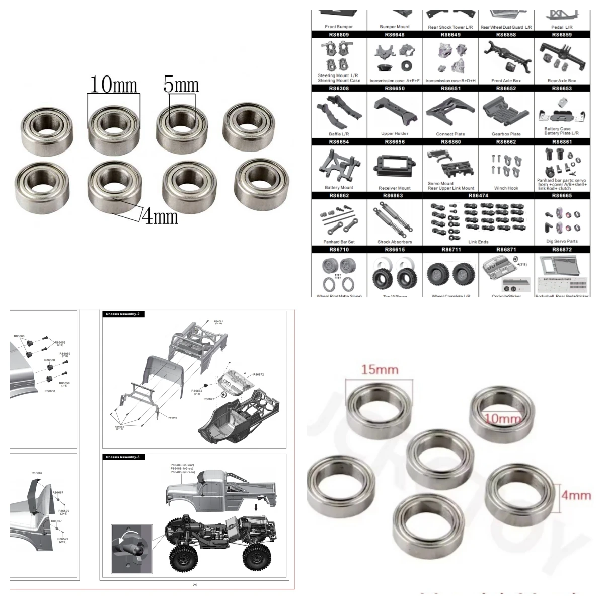 RGT Spare Parts Bearing R86428 R86047 R86812 R86046 For RGT EX86020 EX86170 EX86130/180PRO 1/10  Control Off-road Vehicles Cars
