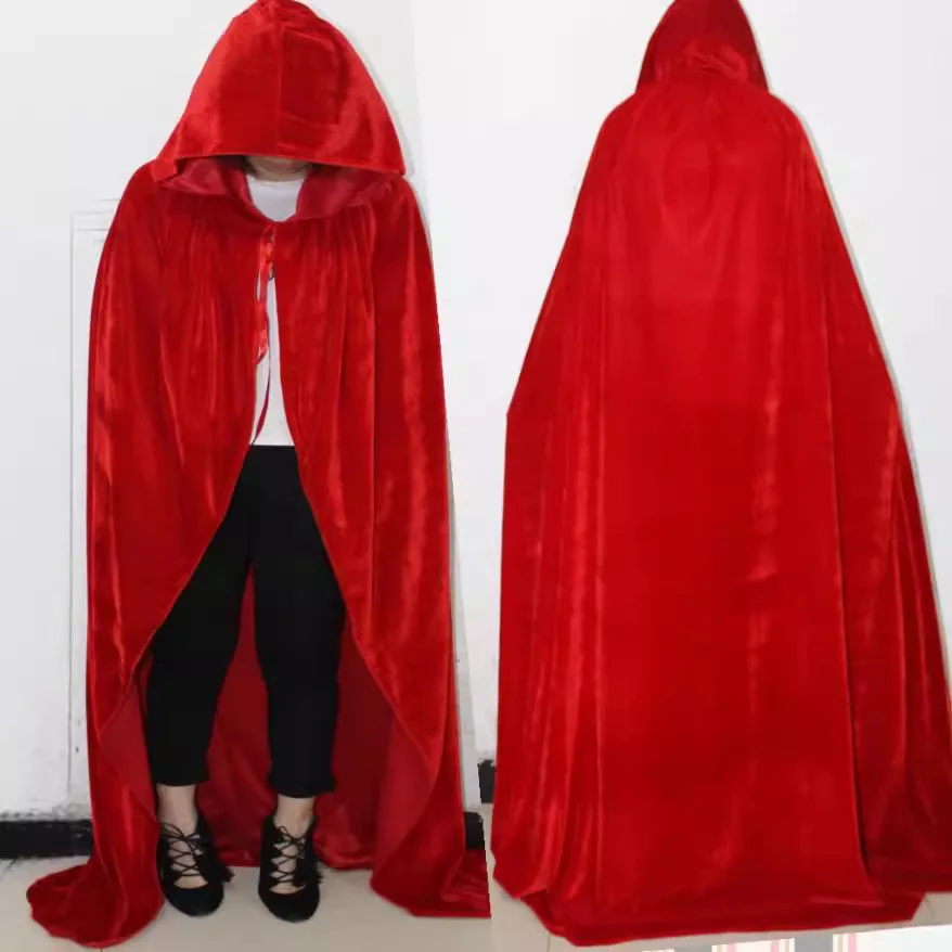 Długi płaszcz na Halloween, przebranie czarownicy, materiał bawełna aksamit, tradycyjny kostium damski, strój na występy sceniczne.