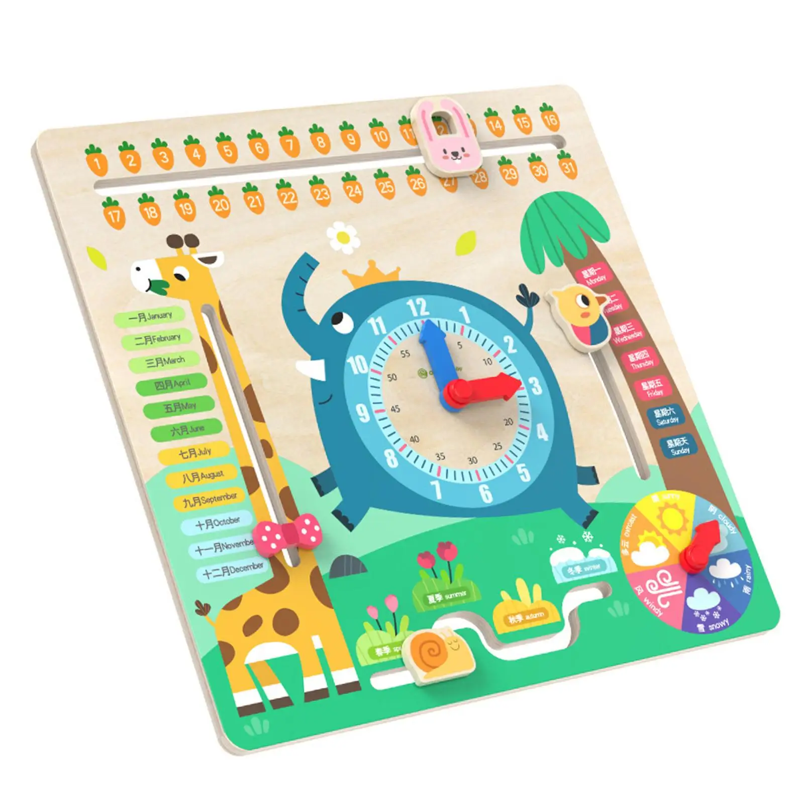 Kids Calendar Teaching Clock Montessori Toy Puzzle Clock Seasons, Months, Days