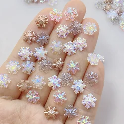 50pcs Resin Mini Colorful Christmas Snowflakes Nail Art Flatback Stone DIY Bow Scrapbook Christmas Decor Accessories Crafts