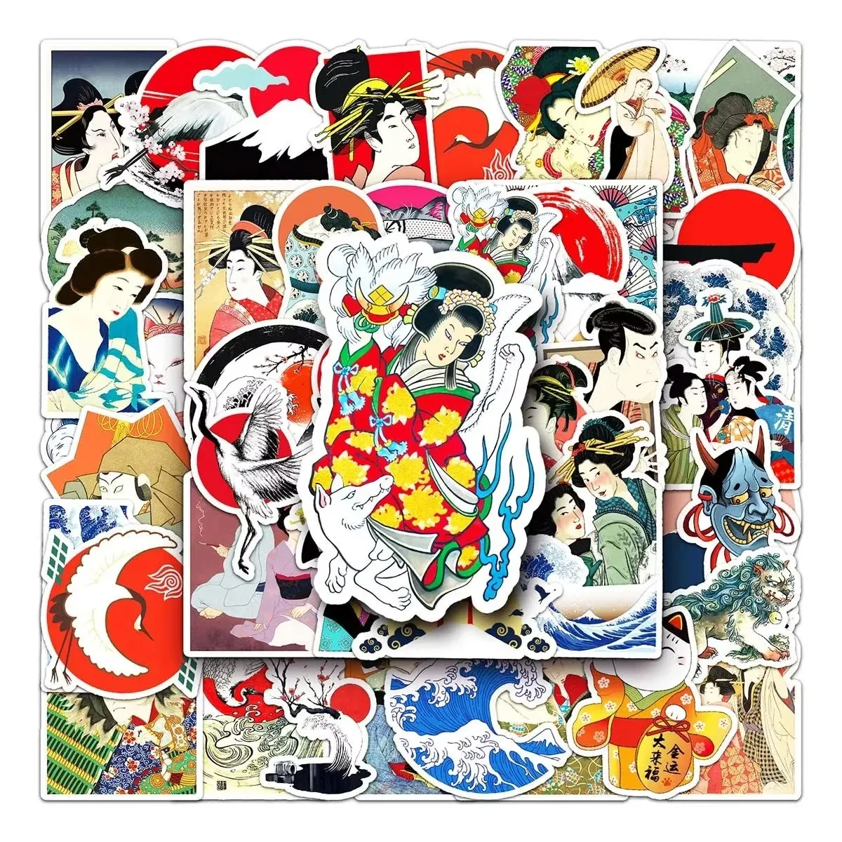 50PCS Japanese Ukiyo-e Art Sea Wave Stickers Aesthetic Graffiti Sticker for Computer Notebook Stationery DIY Toys Secret