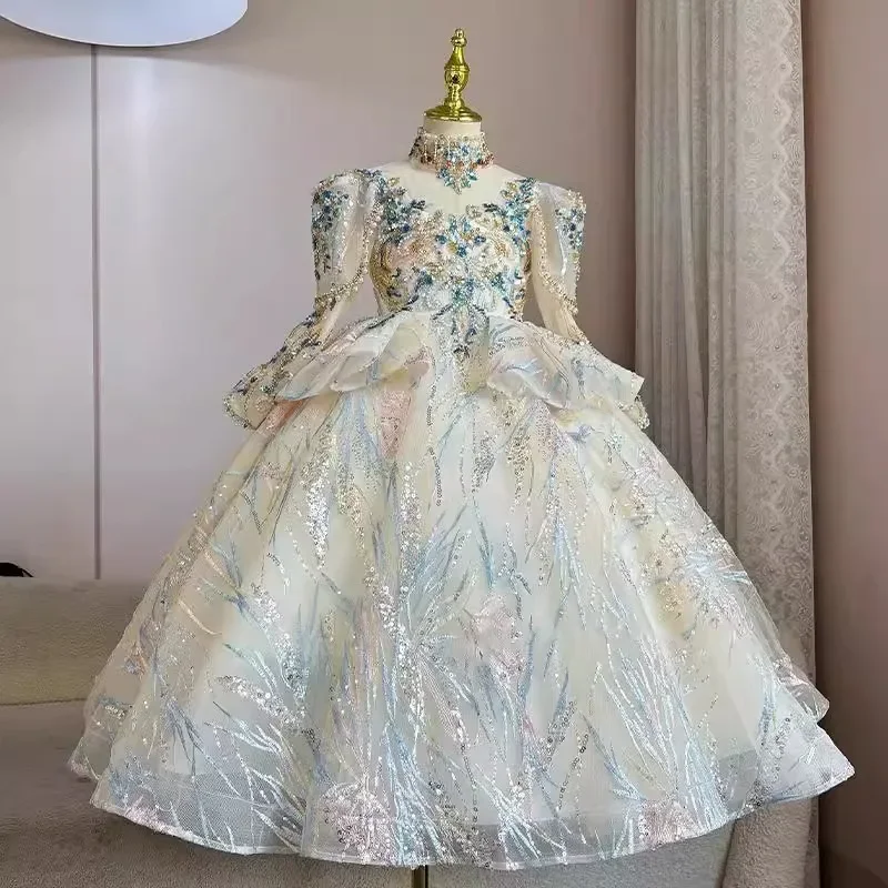 

Industry Princess Dress Customizat Children's Catwalk Dress for Girl New Heavy Girls Piano Solo Fluffy Yarn Performance Costumes