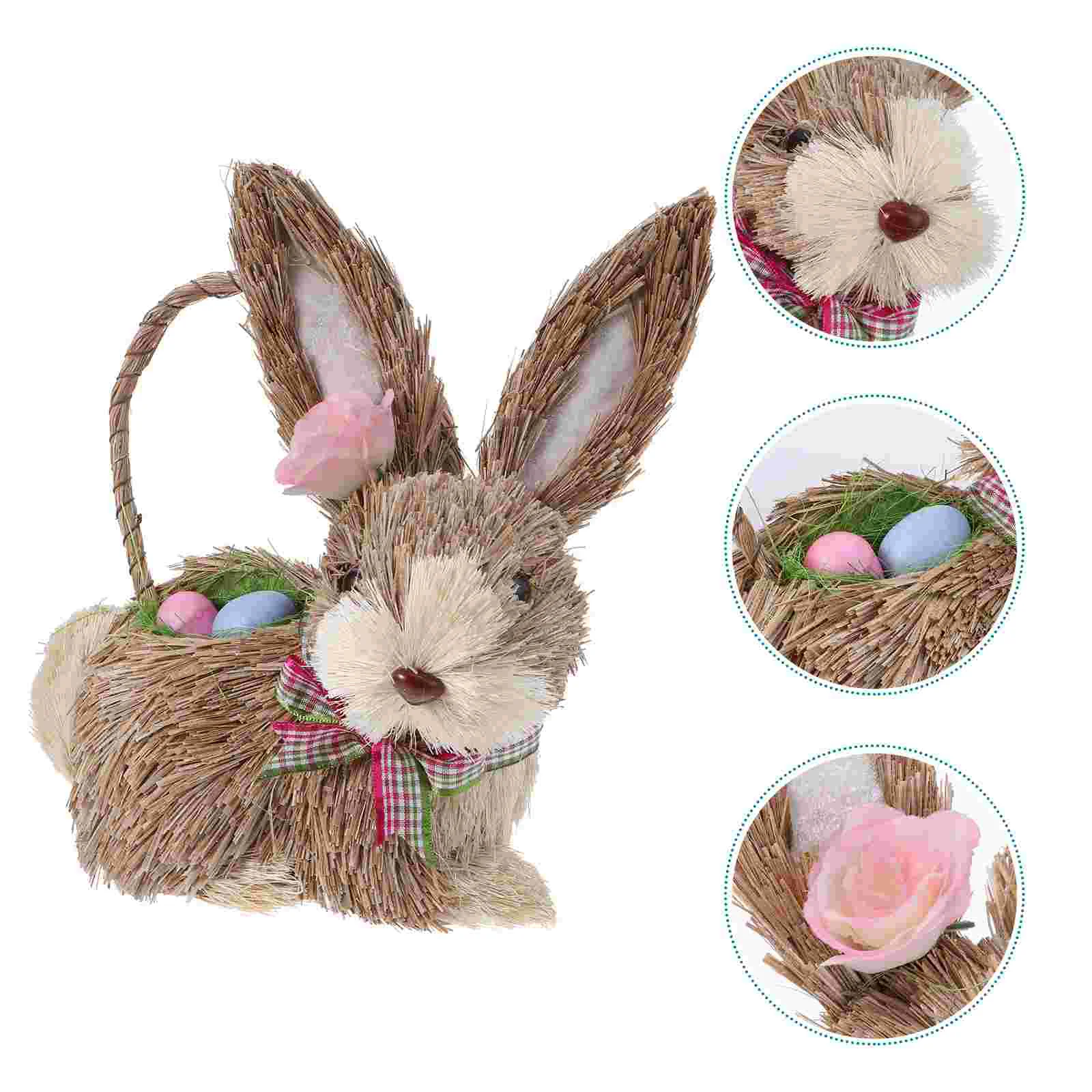 

Straw Rabbit Ornament Furniture Bath Toys Hand-woven Easter Decoration Bunny Baby Girls