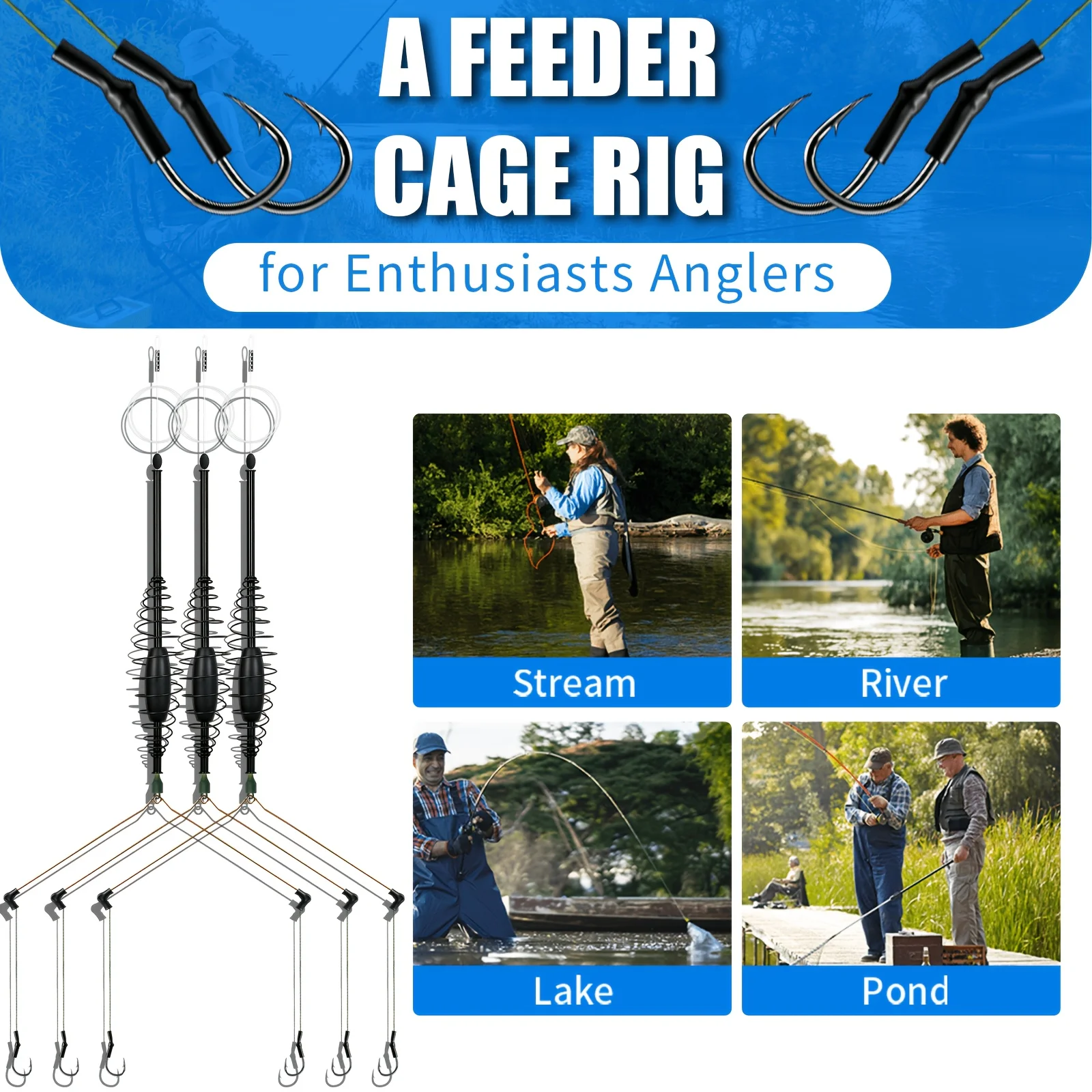 YOTO Carp Fishing Feeder Cage Rig Pre-tied Double Hook Bait Spring with Built-in Weight Tackle view 4