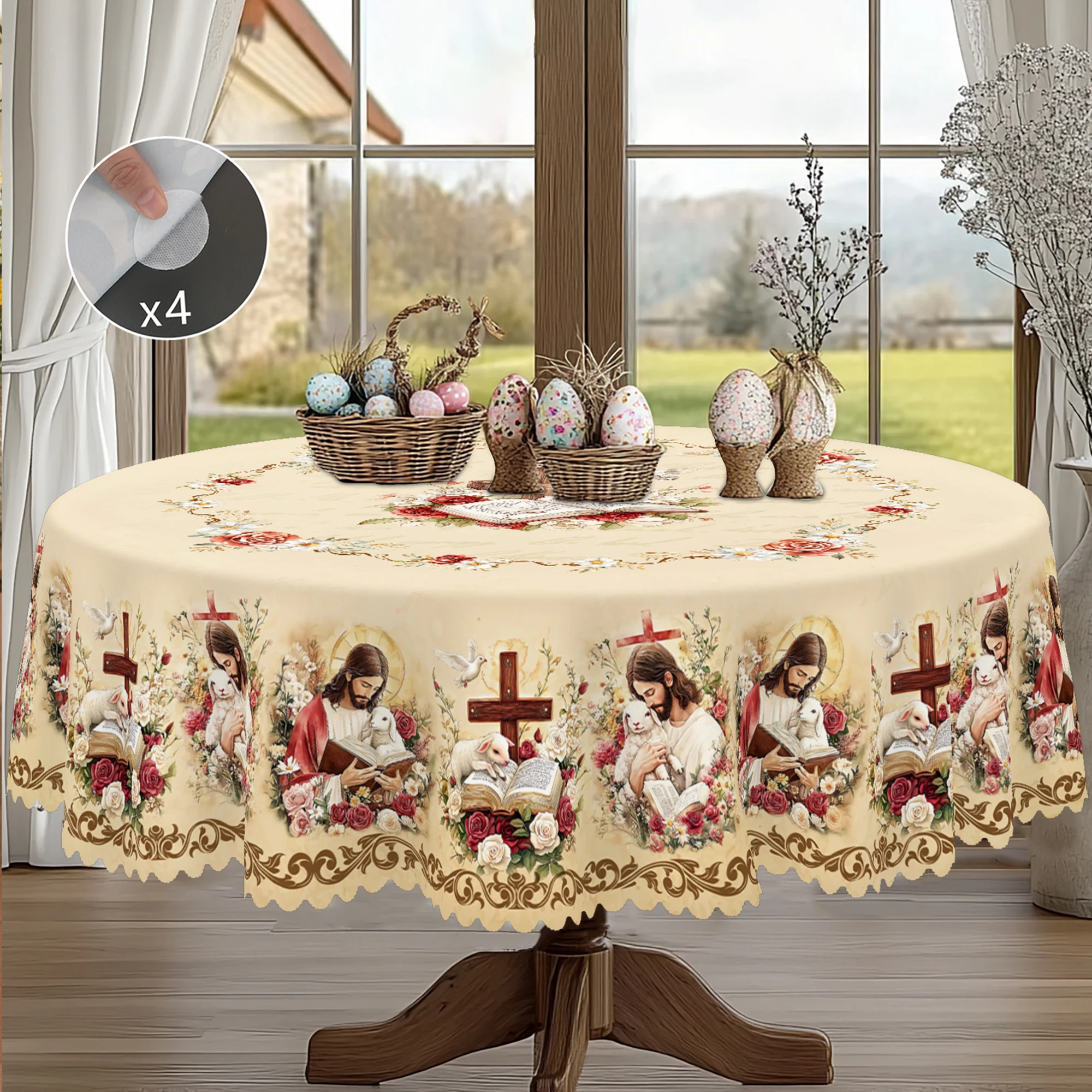 1 Piece of Spring Easter Tablecloth, Lamb, Flower Pattern Design, Retro Farmhouse Style, Suitable for Spring and Summer Easter, Camping Style Picnic, Birthday Party Accessories, Home Kitchen Accessories, Dining Room Terrace, Indoor and Outdoor Tablecloth, Perfect Gift for Friends, Multiple Sizes Available