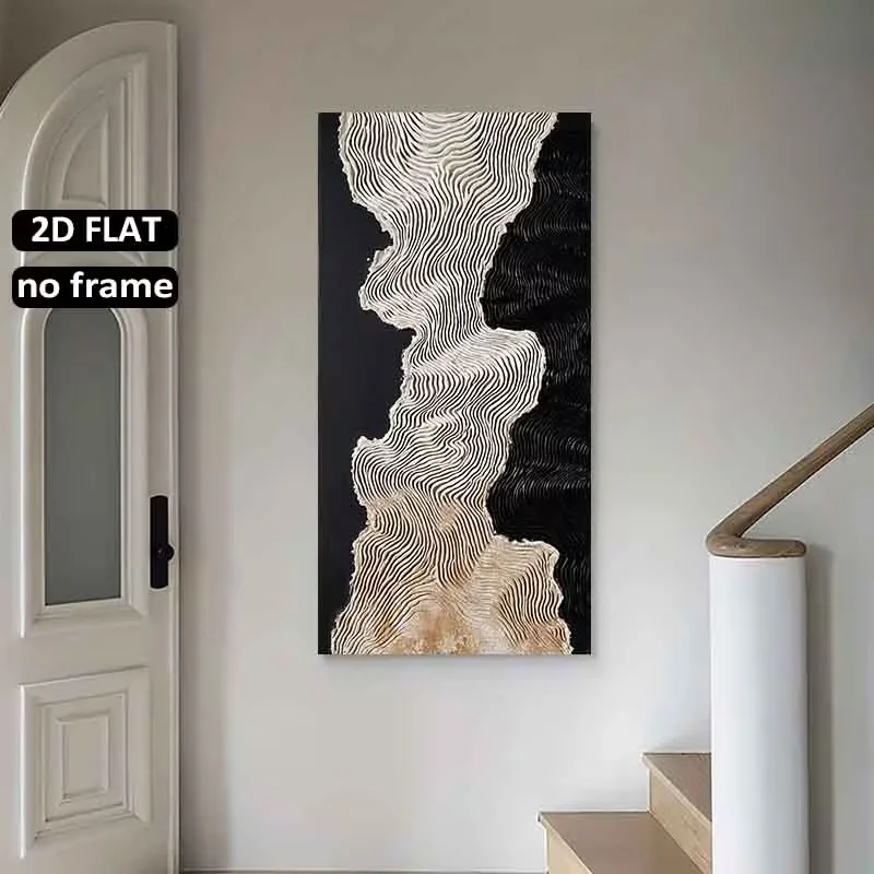 2D Flat, 2D Flat 1pc 39.37X78.47Inch 100X200Cm Unframed Large Canvas Printing Abstract Wave Pattern in Black And White Home Deco