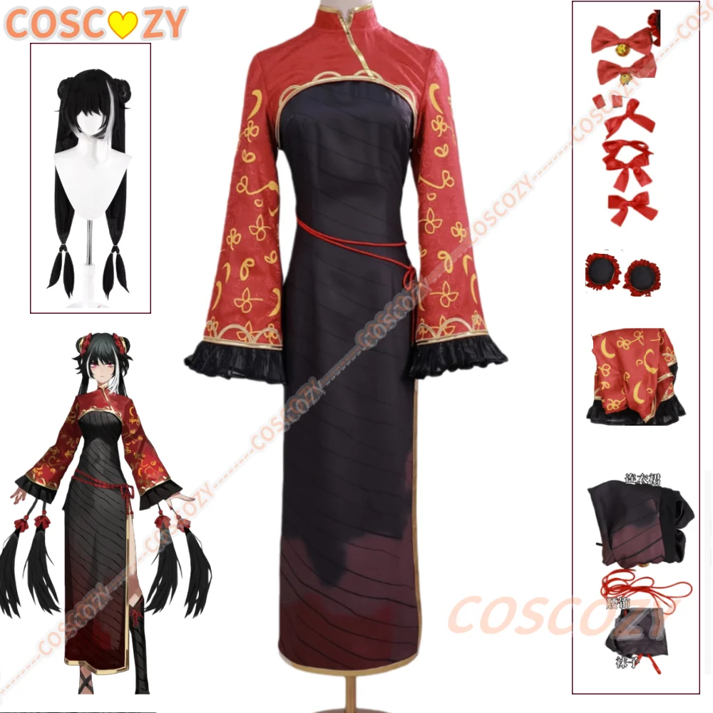 

Limbus Company‌ Jia Xichun Cosplay Costume Wig Embroidered Uniforms Red Cheongsam Suit Halloween Carnival Party Women Clothes