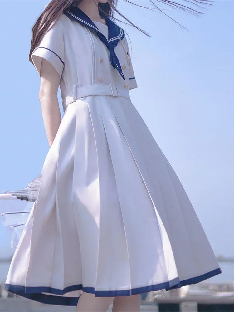 KOSAHIKI Preppy Sweet Woman Dress Sailor Collar Kawaii Vestidos Female Robe Lolita Dresses Summer Cute Women\'s JK Kobieta
