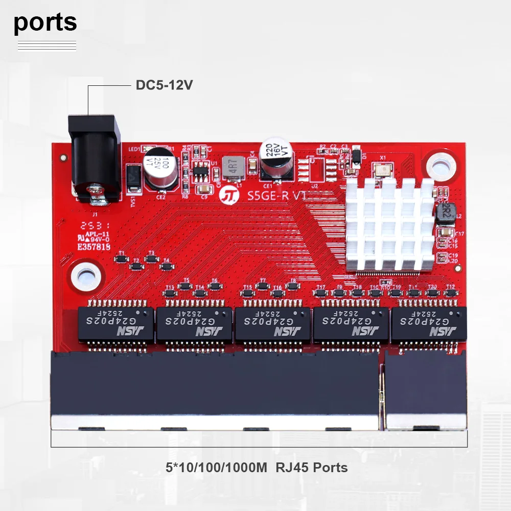 

HICOMDATA 1/3/5/10pcs 5-ports Gigabit Ethernet Switch,PCBA Board ,Wide Voltage DC 5-12V,Wide Temperature -20℃~+70℃,6kV ESD