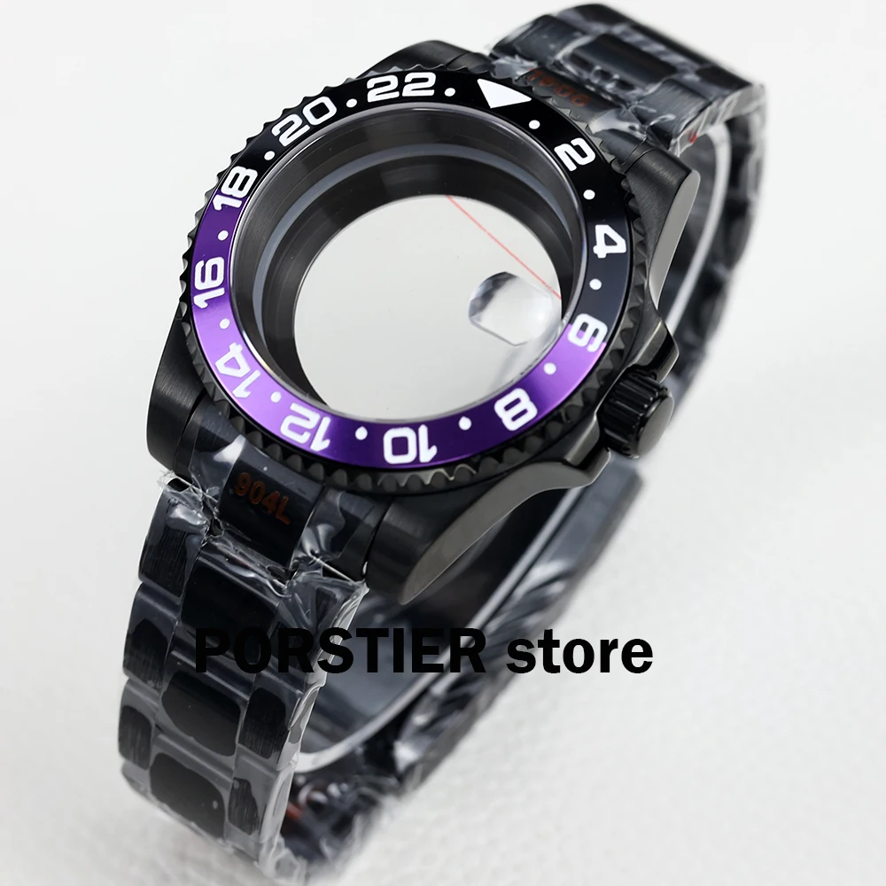 High quality 40mm Watch Cases Black fit NH34 NH35 NH36 movement polish oyster watchband waterproof 28.5mm dial submariner Case