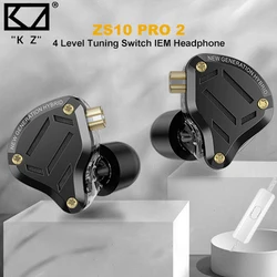 KZ ZS10 Pro 2 IEM Earphone 1DD+4BA Hybrid Driver Wired Earbuds 4 Level Tuning Switch Bass In Ear Metal Noise Reduction Headset