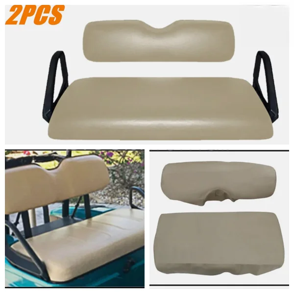 

Fits E-Z-Go TXT Staple On Golf Cart Front Leather Seat Cover Skin Set Beige 2pcs