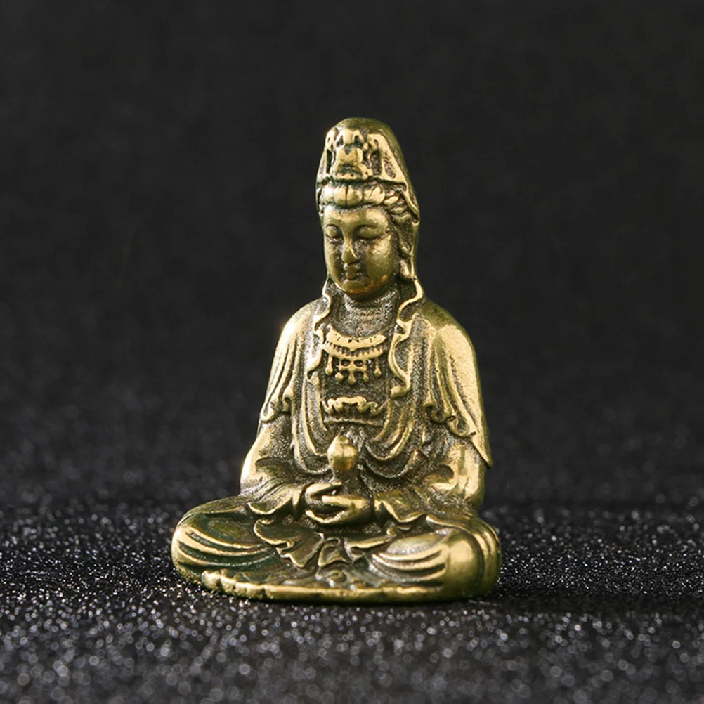 

Copper Guanyin Statue Brass Bodhisattva Vintage Home Decor Desktop Ornament Mini Buddhist Craft For Office Living Room Table