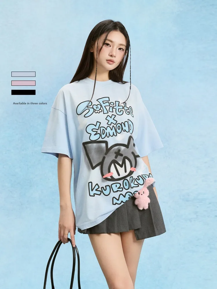 

Футболка Sofitte Artist Collaborative с принтом, из хлопка, свободного кроя, с круглым вырезом, летняя, повседневная