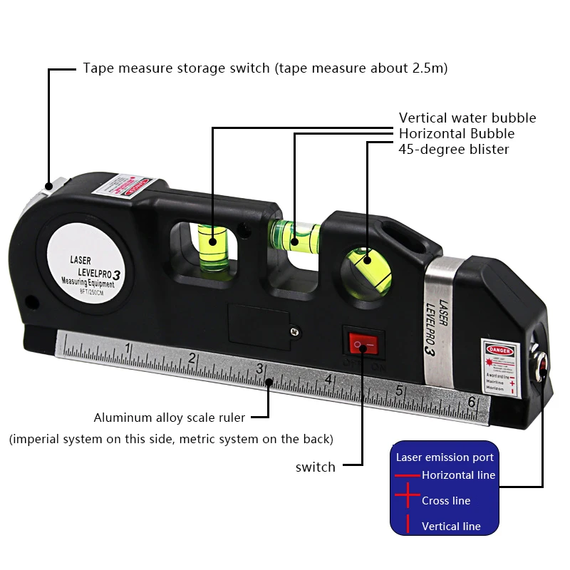 

4 In 1 Laser Level, Laser Tape Measure, Portable Decoration Measuring Tool, Small Level With Infrared