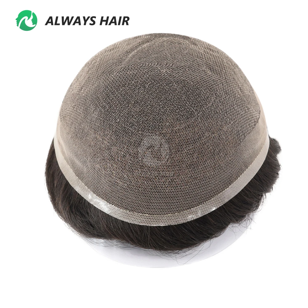 Alwayshair – DURA LACE Herren-Kapillarprothesenhaar, 130 % Haardichte, indisches Haar, Spitzen-Toupet-Perücke für Männer