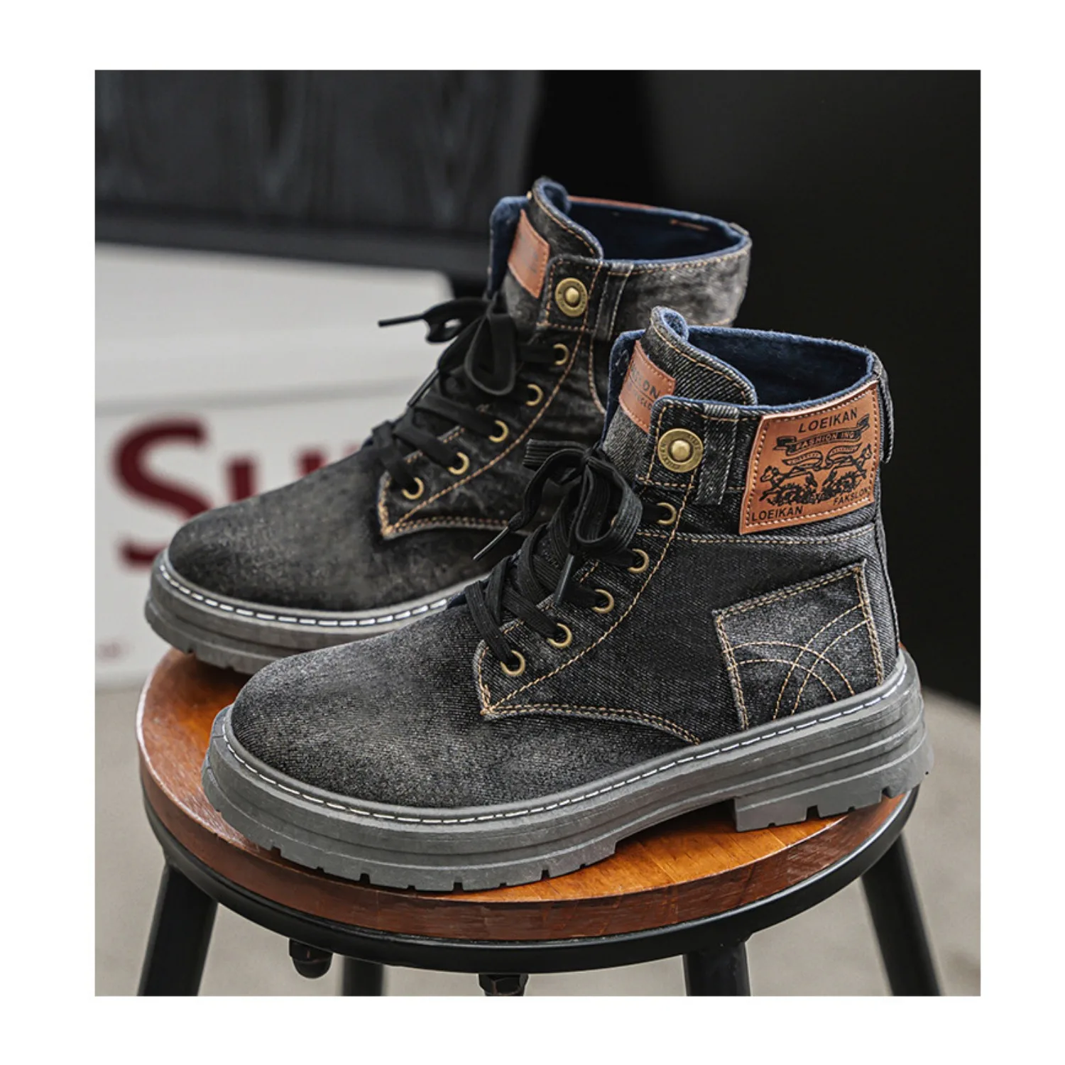 2026 New Men's High Top Denim Boots, Casual Sports Shoes, Trendy and Fashionable Men's Boots