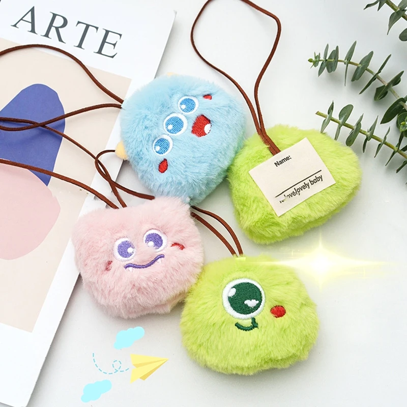 Cartoon Big-eyed Monster Name Sticker Pendant Three-eyed Monster Plush Doll Anti-lost Mark Luggage Tag Charm Keychain Bag Decor