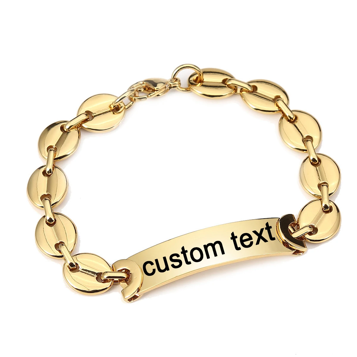 

Personalize Custom Name Text Men Stainless Steel Bracelet For Women Bead Chain Smooth Engrave Logo Id Bracelets Gift Jewelry