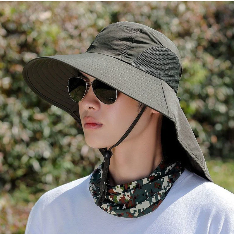 /KQM/Outdoor Sports Jungle Hiking Hat Fishing Hat Wide Brim Bucket Hat With Neck Cover Quick Dry Men Fishermen Sun Protected Cap view 4