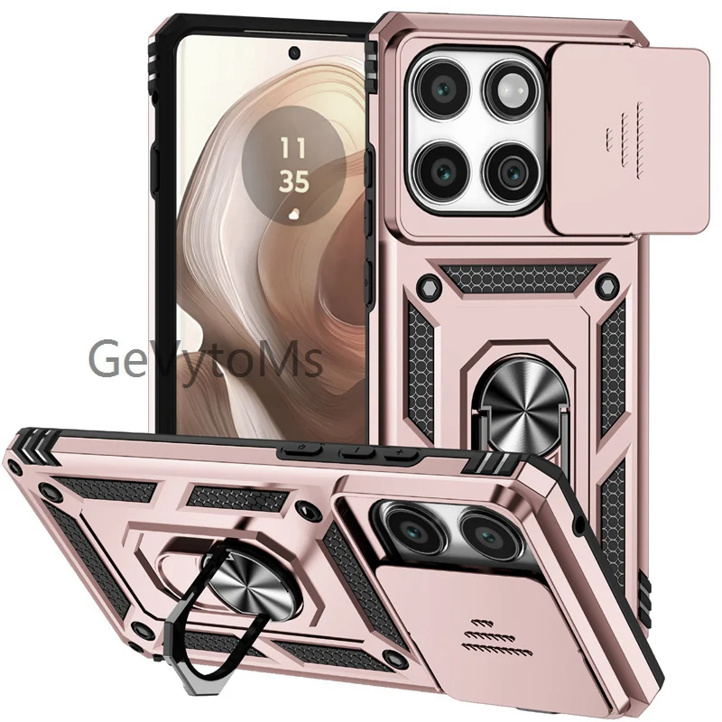 HAOYE Custodia Per Motorola Moto G23 Con Anello Girevole E Supporto Magnetico Auto, Doppio Strato TPU+PC, Protezione Militare, Army Green - 4