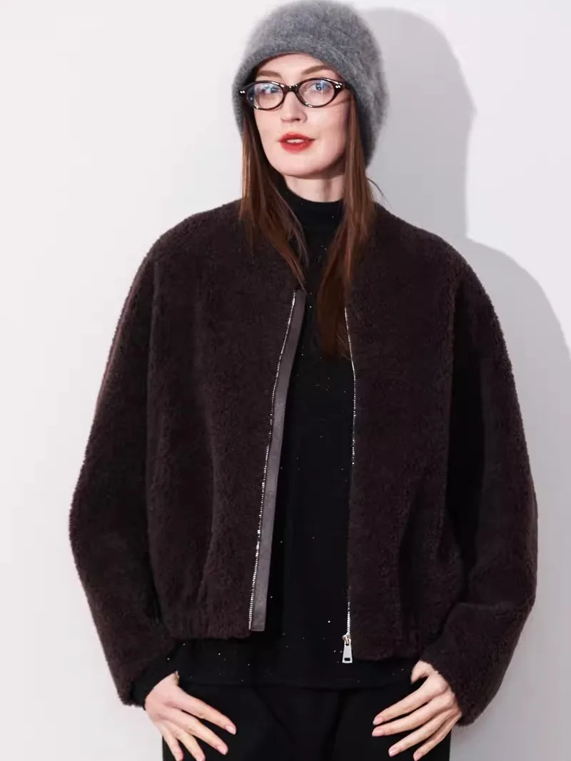 

Зимнее пальто-куртка из шерсти и кожи больших размеров (MM) на 9 апреля, в двух цветах, свободного кроя, с длинной молнией, для повседневной носки