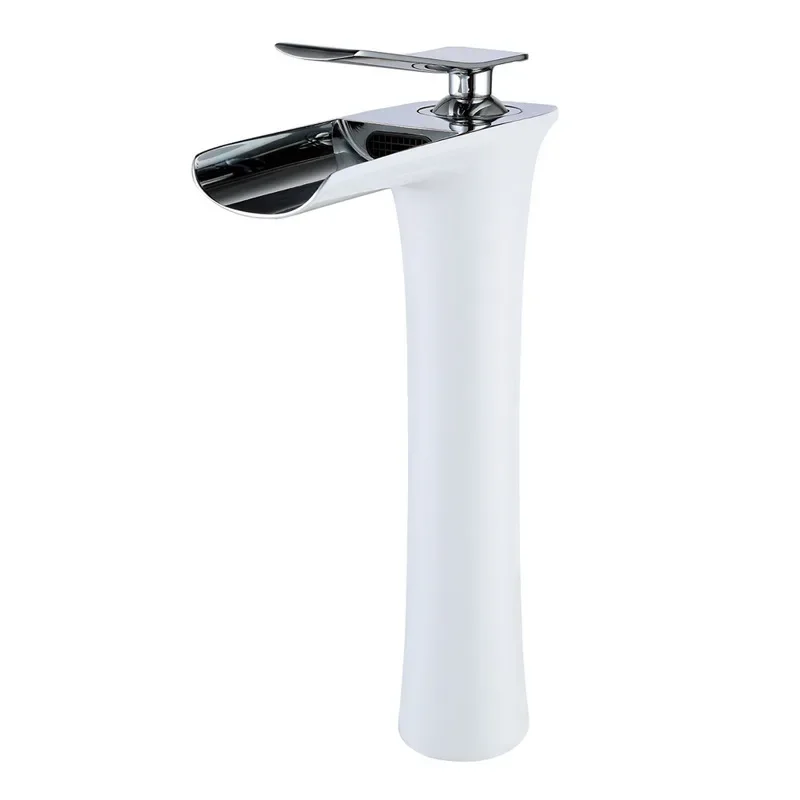 

White and gold antique waterfall faucet, brass hot and cold basin on and off the table basin faucet, electroplated brushed