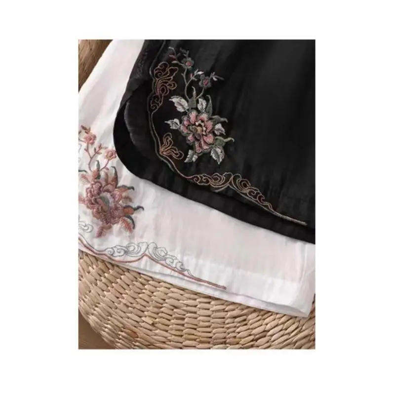 Pantalones cortos elegantes de cintura alta para mujer, pantalón informal, holgado, estilo chino, estilo nacional, bordado Retro, ligero, transpirable